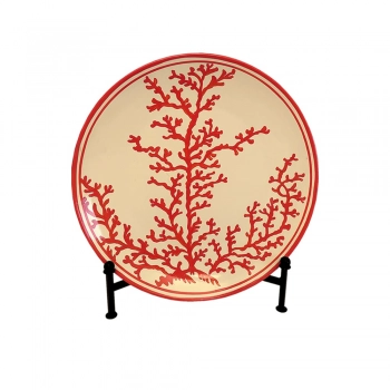 Διακοσμητική Πιατέλα Με Βάση Κεραμική Λευκή-Κοραλί Art Et Lumiere 40x5εκ. 10005