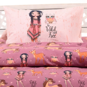 Ζεύγος Μαξιλαροθήκες Βαμβακερές 50x70εκ. Indian Girl Violet Kids Line Melinen 20003226