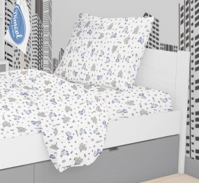 Μαξιλαροθήκη Φανελένια 50x70εκ. Elephant 074 White-Sky Blue DimCol