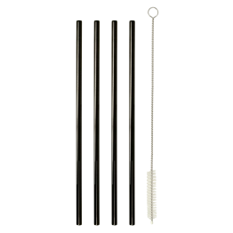 Σετ 4τμχ Καλαμάκια Ανοξείδωτα Ίσια 21,5εκ. Με Βουρτσάκι Καθαρισμού Metaltex 253183