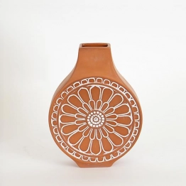 Βάζο Κεραμικό Terracotta-Λευκό 16,1x7x23,8εκ. ESTHETI 752-20228
