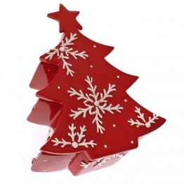 Χριστουγεννιάτικη Μπισκοτοθήκη Δέντρο Κεραμική Κόκκινη-Λευκή 27x21x10εκ. iliadis