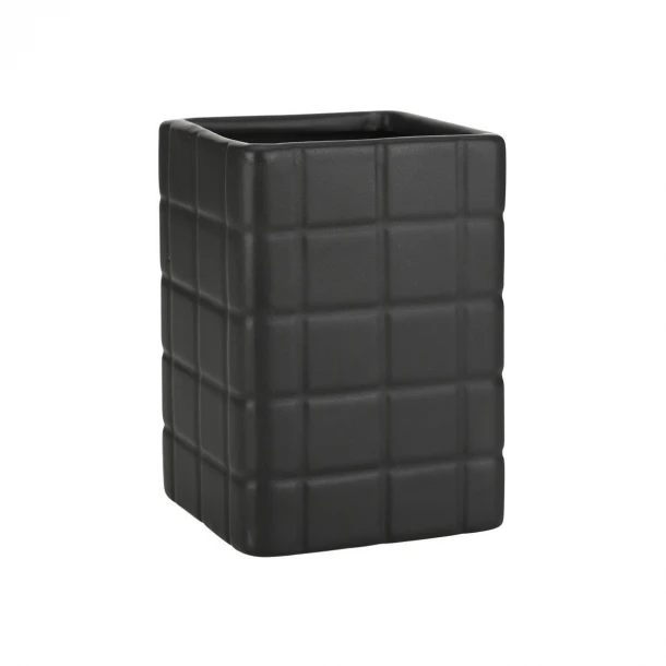 Ποτηροθήκη Κεραμική Μαύρη 7,5x7,5x11εκ. Tiles Estia 02-27704