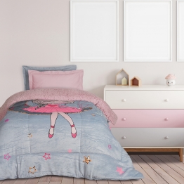 Κουβερτοπάπλωμα Fleece-Sherpa Μονό 160x220εκ. Kid 4922 Γκρι-Ροζ Das Kids