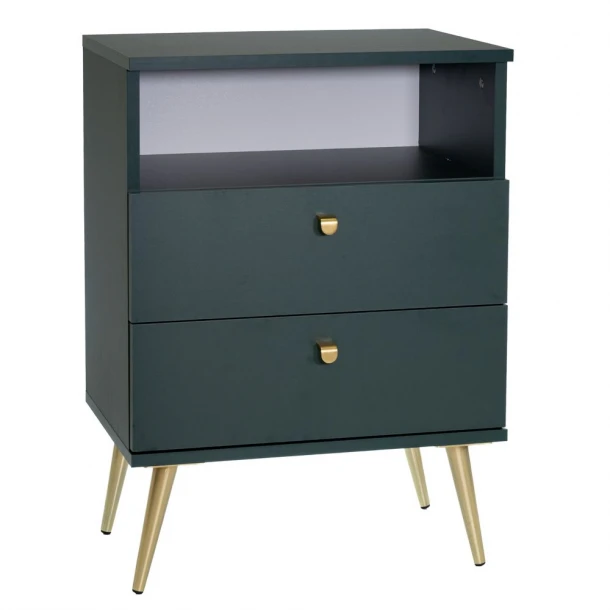 Κομοδίνο Ξύλινο Με Μεταλλικά Πόδια Πετρόλ-Χρυσό Stolik 50x34x69εκ. iliadis 93747