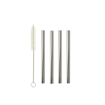 Σετ 4τμχ Καλαμάκια Ανοξείδωτα Κοντά 12,5εκ. Με Βουρτσάκι Καθαρισμού Metaltex 253182