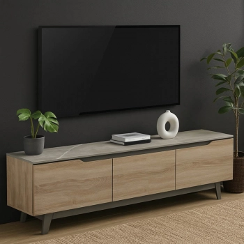 Έπιπλο τηλεόρασης Kasandra pakoworld μπεζ μαρμάρου-sonoma 180x35x48.5εκ