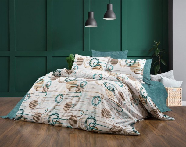 Σετ Σεντόνια 4τμχ Polycotton Υπέρδιπλα 220x240εκ. Διώνη 601 White-Petrol DimCol