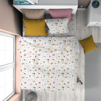 Πάπλωμα Παιδικό Βαμβακερό Μονό 160x240εκ. Forest Animals 571 White-Pink DimCol 32111123050