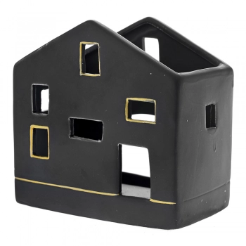 Κηροπήγιο Κεραμικό Σπίτι Μαύρο-Χρυσό iliadis 10x6x10εκ. 81478