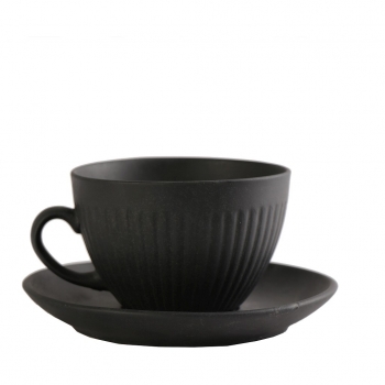 Φλυτζάνι Με Πιατάκι Cappuccino Χειροποίητο Stoneware Black Mat Gobi ESPIEL 310ml-16x8,5εκ. OW2045K6