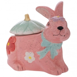 Μπισκοτιέρα Κεραμική Λαγός Ροζ-Σιέλ 25x16,5x22εκ. iliadis 92381