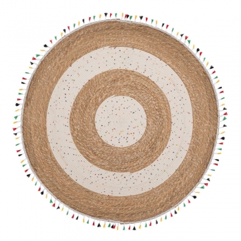 Χαλί Jute-Βαμβακερό Boho Στρογγυλό 120εκ. Καφέ-Natural Με Πολύχρωμα Κρόσσια iliadis 90165