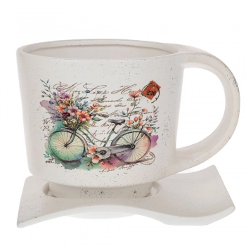 Κασπώ Φλυτζάνι Κεραμικό Λευκό Με Ποδήλατο 23x17x16εκ. iliadis 92970