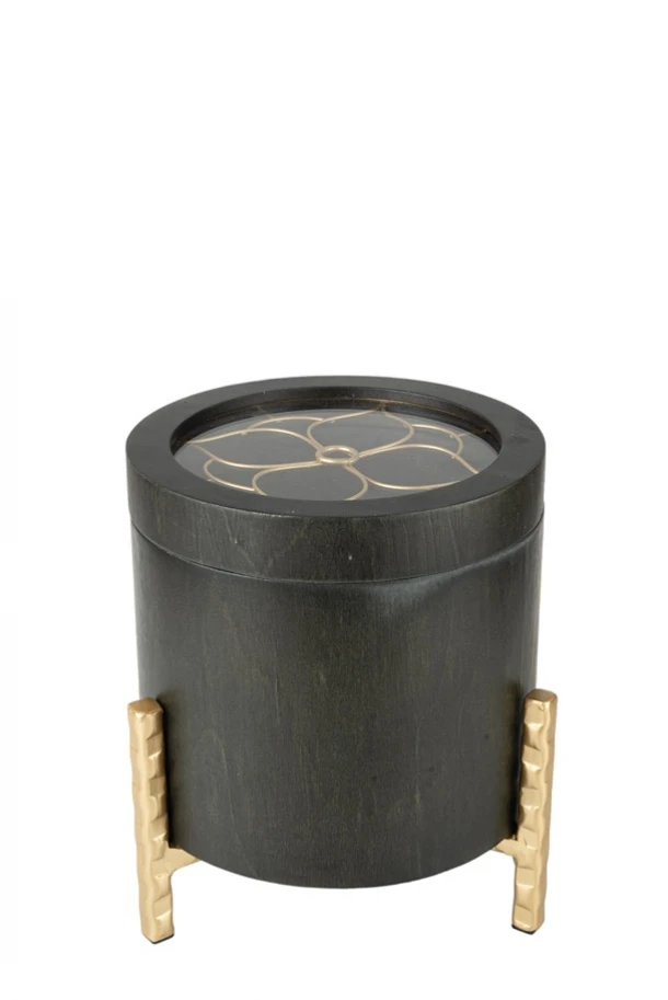 Διακοσμητικό Κουτί Ξύλινο-Μεταλλικό Μαύρο-Χρυσό Με Λουλούδι 17x17x19εκ. Zen Collection 24.19.50835