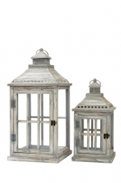 Φανάρι Σετ 2τμχ Ξύλινο Γκρι 28x28x60εκ.-21x21x42,5εκ. Zen Collection 24.17.49789