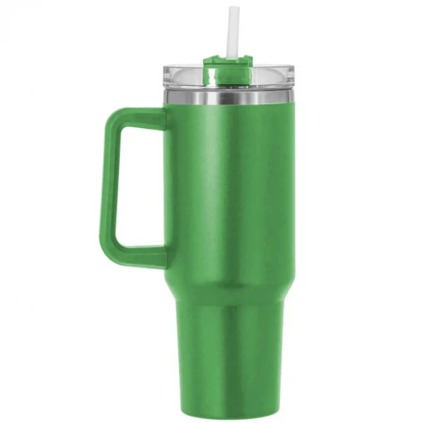Ποτήρι Θερμός Γίγας 1200ml Ανοξείδωτο Ατσάλι Πράσινο Με Λαβή & Καλαμάκι Homie 80-2167