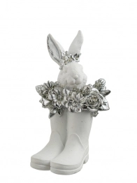 Διακοσμητική Πασχαλινή Μπότα Με Λαγό Polyester Λευκό-Ασημί 10,5x10,5x19εκ. Zen Collection 26.6.52471