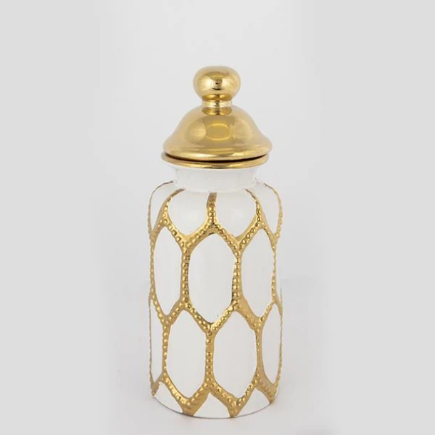 Βάζο Με Καπάκι Κεραμικό Λευκό-Χρυσό 12,5x31εκ. ESTHETI 752-20103