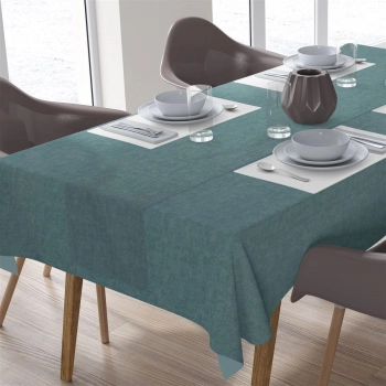 Σετ 2τμχ Τραπεζομάντηλο & Runner Εμπριμέ Polycotton Αλέκιαστο 140x140εκ.-40x140εκ. Panama Petrol DimCol