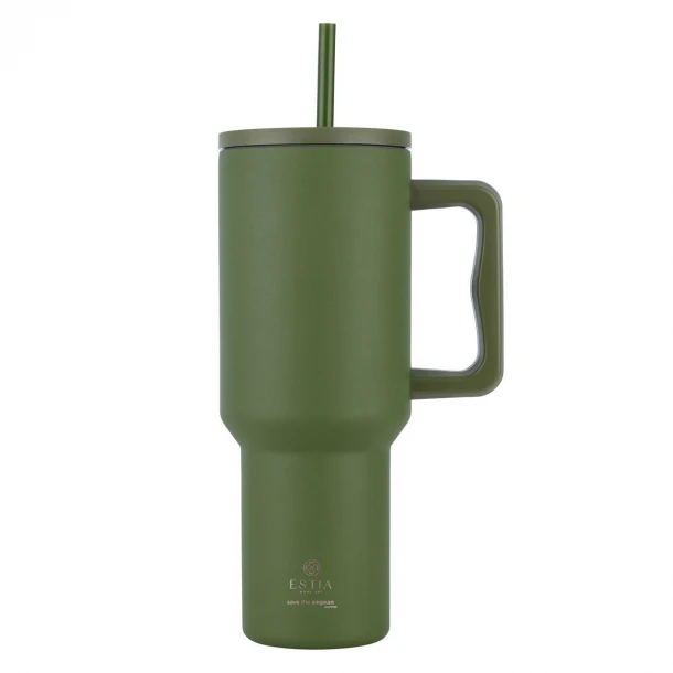Θερμός Ανοξείδωτος Straw Tumbler XL 14,5x10x26εκ.-1200ml Forest Spirit Save The Aegean Estia 01-32173