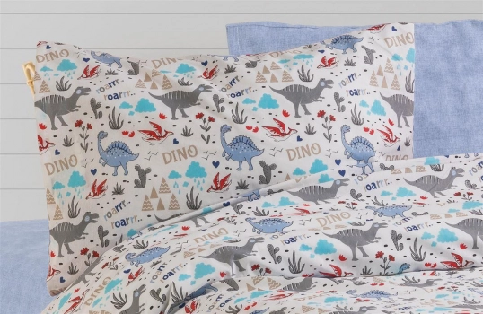 Μαξιλαροθήκη Παιδική Polycotton 50x70εκ. Dino 309 White-Blue DimCol