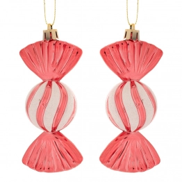 Σετ 2τμχ Χριστουγεννιάτικη Καραμέλα Κρεμαστή Πλαστική Ροζ-Λευκή 5x4x11εκ. iliadis 90989
