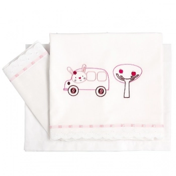 Σετ Σεντόνια Βαμβακερά Κούνιας 120x180εκ. Car Pink 26021