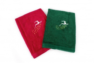 Χριστουγεννιάτικο Σετ Πετσέτες 2τμχ Βαμβακερό 40x60εκ. Reindeer Κόκκινο-Πράσινο DimCol