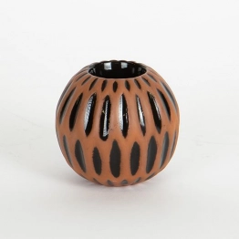 Κηροπήγιο Ρεσώ Κεραμικό Terracotta-Μαύρο 9,3x8,4εκ. ESTHETI 752-25017