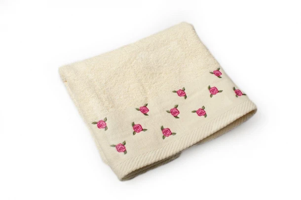 Πετσέτα Βαμβακερή Μεμονωμένη Προσώπου 50x90εκ. Εκρού Με Κέντημα Ανθάκι DimCol