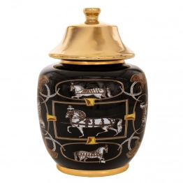 Διακοσμητικό Βάζο Με Καπάκι Κεραμικό Μαύρο-Χρυσό Φ18x26,5εκ. iliadis 88136