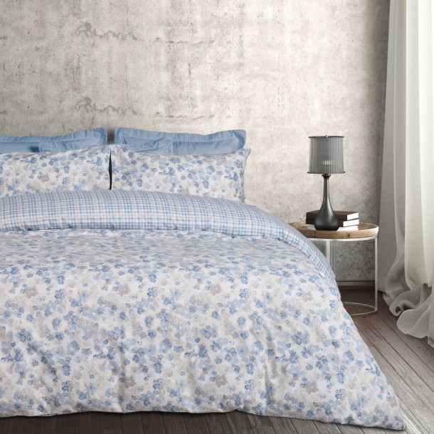 Σετ Σεντόνια Φανελένια Υπέρδιπλα 240x260εκ. Flannel Line 9637 Μπλε-Taupe Das Home