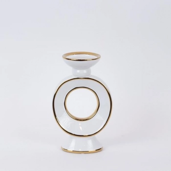 Κηροπήγιο Κεραμικό Λευκό-Χρυσό 15,3x10x25,5εκ. ESTHETI 752-25056