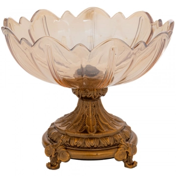 Διακοσμητικό Μπωλ Με Πόδι Γυάλινο-Μεταλλικό Μελί-Χρυσό iliadis 20x15εκ. 91675