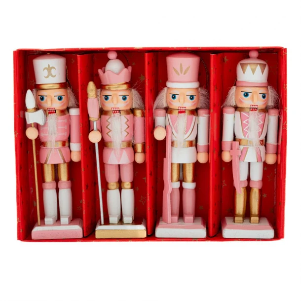 Χριστουγεννιάτικο Κρεμαστό Στολίδι Σετ 4τμχ Καρυοθραύστες Ξύλινοι Ροζ 13εκ. iliadis 86884