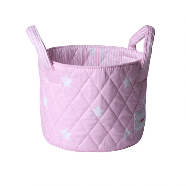 Καλαθάκι Βαμβακερό 22x18εκ. Πολλαπλών Χρήσεων Αστέρια Λευκό-Ροζ Minene MN21167