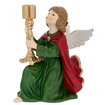 Χριστουγεννιάτικο Κηροπήγιο Κεραμικό Αγγελάκι Πράσινο-Κόκκινο 23x17x25εκ. iliadis 90781