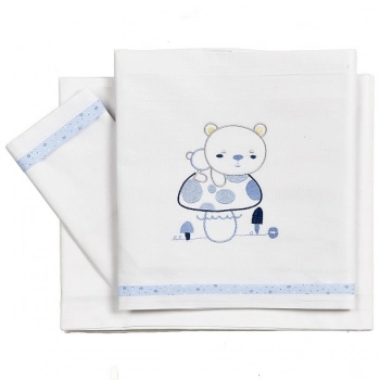 Σετ Σεντόνια 3τμχ Βαμβακερά Κούνιας 100x160εκ. Bear Σιέλ 20232