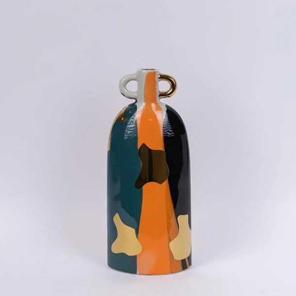 Βάζο Κεραμικό Terracotta-Χρυσό-Σκούρο Πράσινο 15,5x9,5x36,5εκ. ESTHETI 752-20424