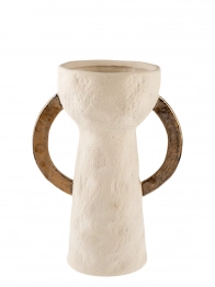 Βάζο Κεραμικό Σαγρέ Μπεζ-Μπρονζέ Με Χερούλια 18x16x32εκ. Zen Collection 25.30.51752