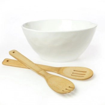 Σαλατιέρα Πορσελάνης Λευκή Με Σετ Κουτάλες Bamboo 26x12εκ. Magna CRYSPO TRIO 37.150.11