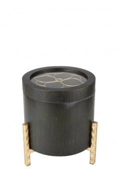 Διακοσμητικό Κουτί Ξύλινο-Μεταλλικό Μαύρο-Χρυσό Με Λουλούδι 17x17x19εκ. Zen Collection 24.19.50835