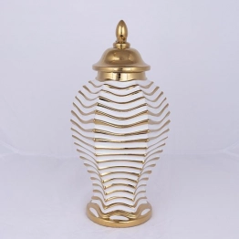Βάζο Με Καπάκι Κεραμικό-Μεταλλικό Λευκό-Χρυσό 21,2x42,2εκ. ESTHETI 752-20352