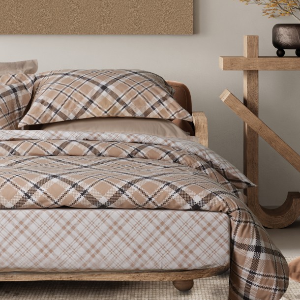 Σετ Σεντόνια Polycotton Υπέρδιπλα Με Λάστιχο 170x200+35εκ. Casual 5435 Beige-Black Das Home