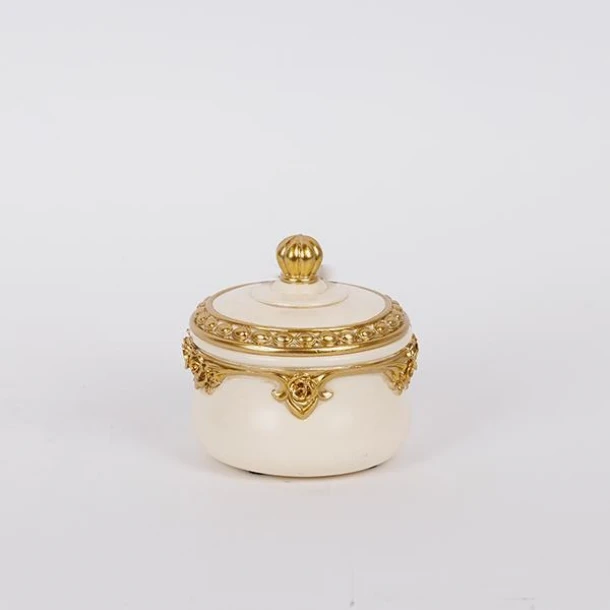 Διακοσμητικό Κουτάκι Με Καπάκι Polyresin Λευκό-Χρυσό 9,5x10,2εκ. ESTHETI 752-28618