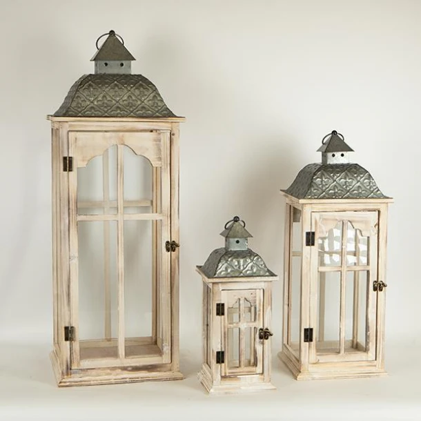 Φανάρι Σετ 3τμχ Ξύλινο-Μεταλλικό Natural 30,5x30,5x86εκ.-23,5x23,5x62εκ.-16,5x16,5x41εκ. ESTHETI 752-10013