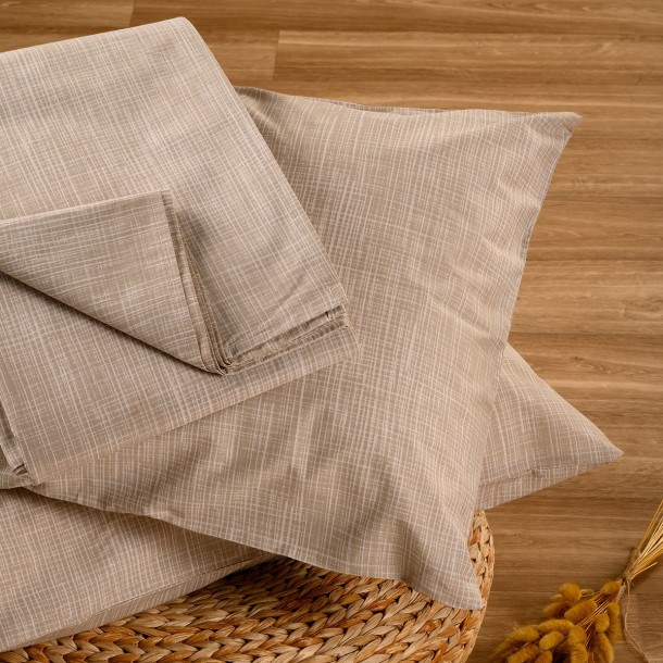 Σετ Σεντόνι Με 2 Μαξιλαροθήκες Polycotton Υπέρδιπλο Με Λάστιχο 160x200+32εκ. Mateo Beige Casual Line Mini Melinen 20004846