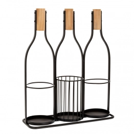 Μπουκαλοθήκη 3 Θέσεων Μεταλλική-Ξύλινη Μαύρη 36x13x43εκ. iliadis 88181