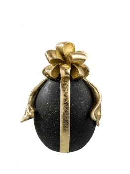 Διακοσμητικό Πασχαλινό Αυγό Με Φιόγκο Polyester Μαύρο-Χρυσό 11,5x13x17,8εκ. Zen Collection 26.6.52442